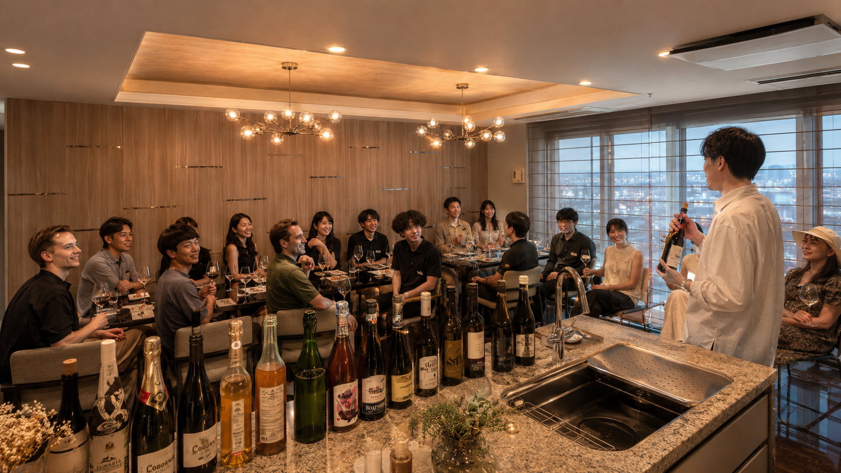 名古屋のワイン会でワインを飲み比べする様子